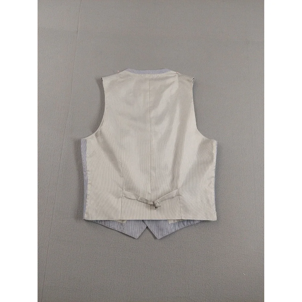Banana Republic Men Suit Vest 40R Blue Stripe Tailored Fit Wrap Button Waistcoat